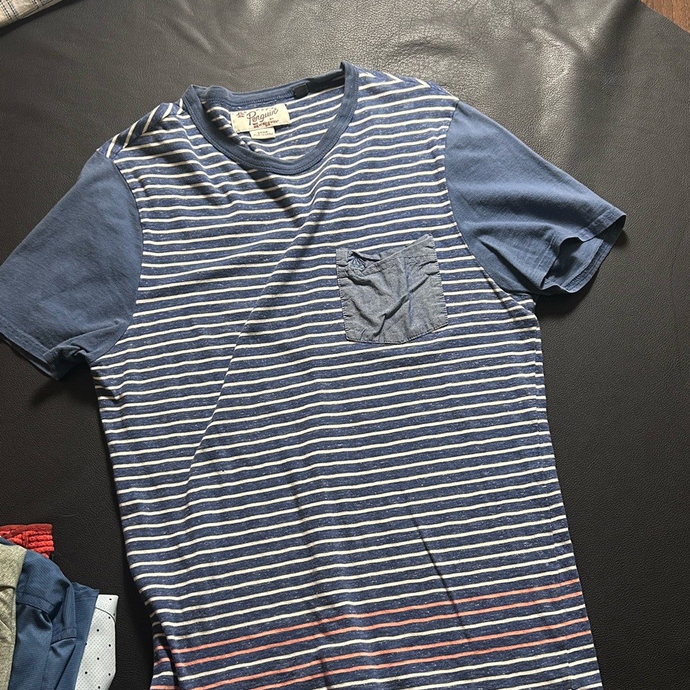 The Original Penguin Casual Blue Striped Tee with Pocket